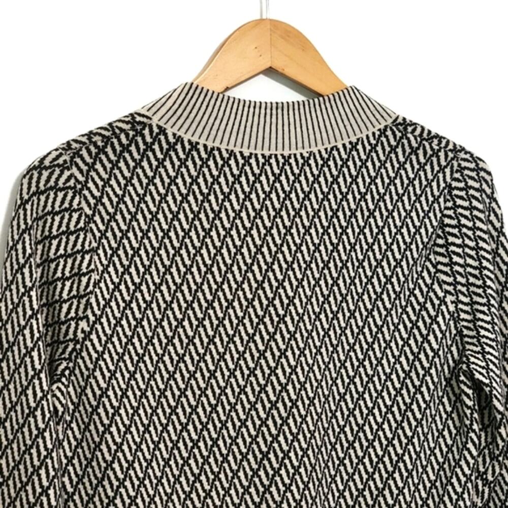 Tanya Taylor Geometric Knit Virgin Wool Sweater Round Neck Black White L Modern - Picture 8 of 13